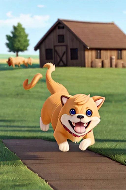 ferocious dog running away from farm