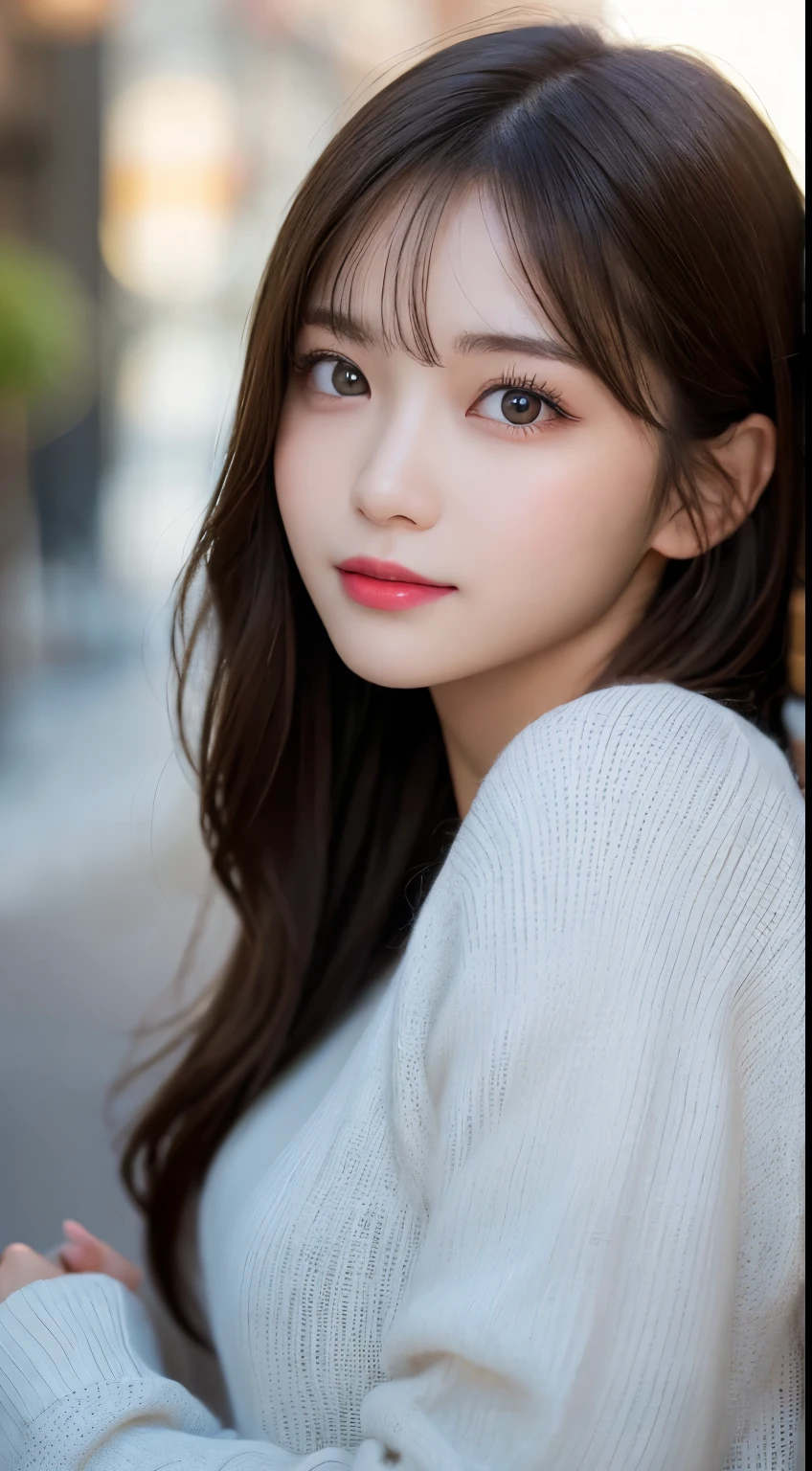 table top, highest quality, shape, Super detailed, finely, High resolution, 8k wallpaper, 完璧なダイナミックな構shape, beautiful and detailed eyes, long sleeve winter dresses,medium hair, small breasts, natural color lip, random sexy pose,smile,、20 year old girl、midnight、beautiful and detailed face、perfect and beautiful face,Big eyes、RAW photo、spread your arms and legs wide、Express your best mood with your whole body、beautiful and detailed eyes、small face、beautiful duplex、slim face and style,Blur background,Looking up、Shooting from the side