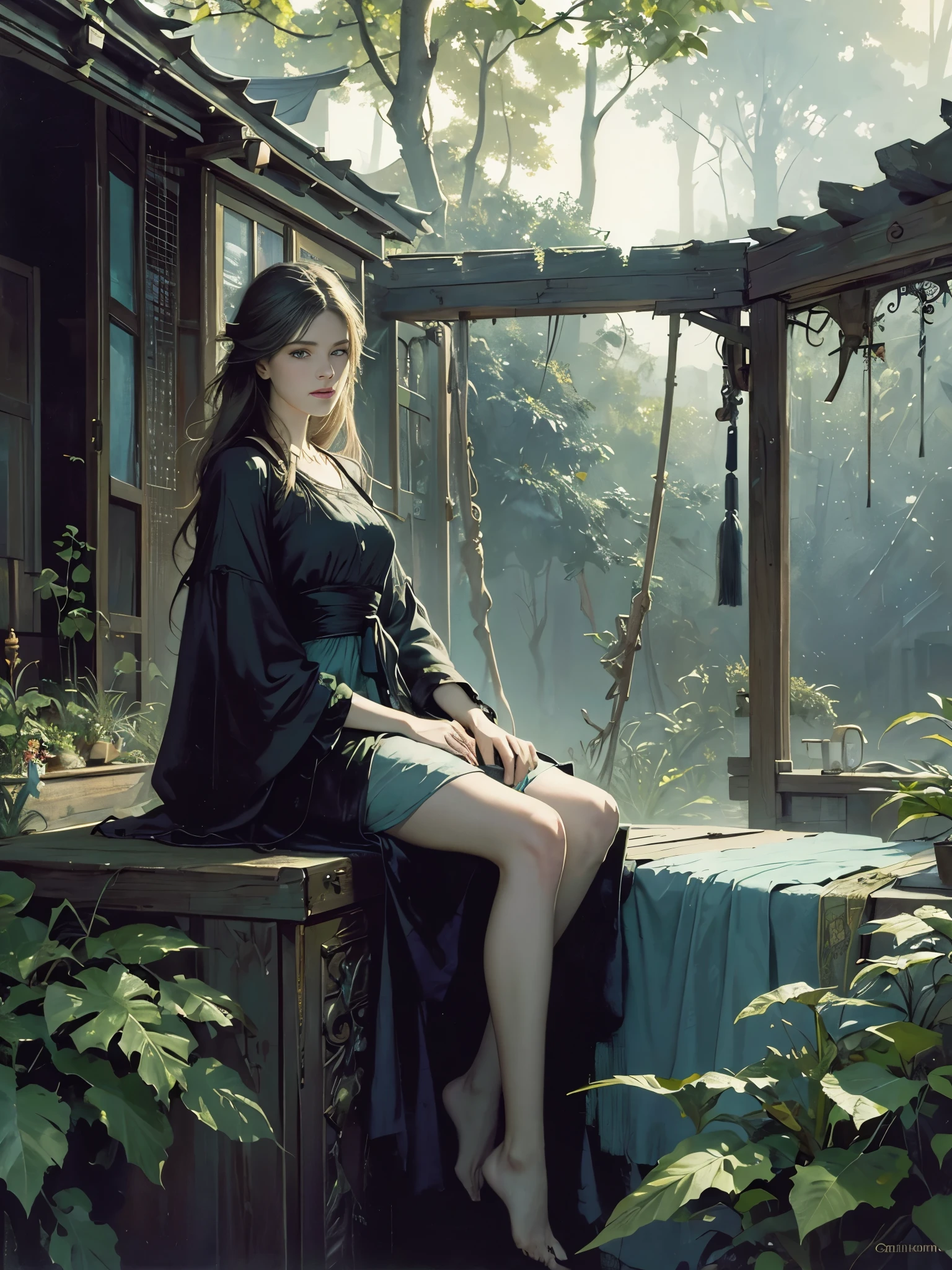 painting of woman, with influence of Jeremy Mann, Jeremy Mann, style of Jeremy Mann, Jeremy Mann painting, Jeremy Mann art, Ron Hicks, Liepke, Jeremy Mann and alphonse mucha, Works that influenced Edmund Blampid, robert lenkiewicz, Casey Baugh and James Jean, Works that influenced Willem Kalf, Nick Alm, tumbler, figurative art, Intense watercolor painting, watercolor detailed art,Beautiful and expressive paintings, Beautiful artwork illustration, wonderful, cool beauty, highest quality, official art, perfect composition,perfect angle, best shot, female solo, sharp outline, melancholy, nostalgia, nostalgia,Eyes without pupils, color eye, ideal anima, In search of lost time, marcel proust, sentimental, Full body Esbian, recall, Paris in the first half of the 20th century, mysterious, mysterious, In the garden