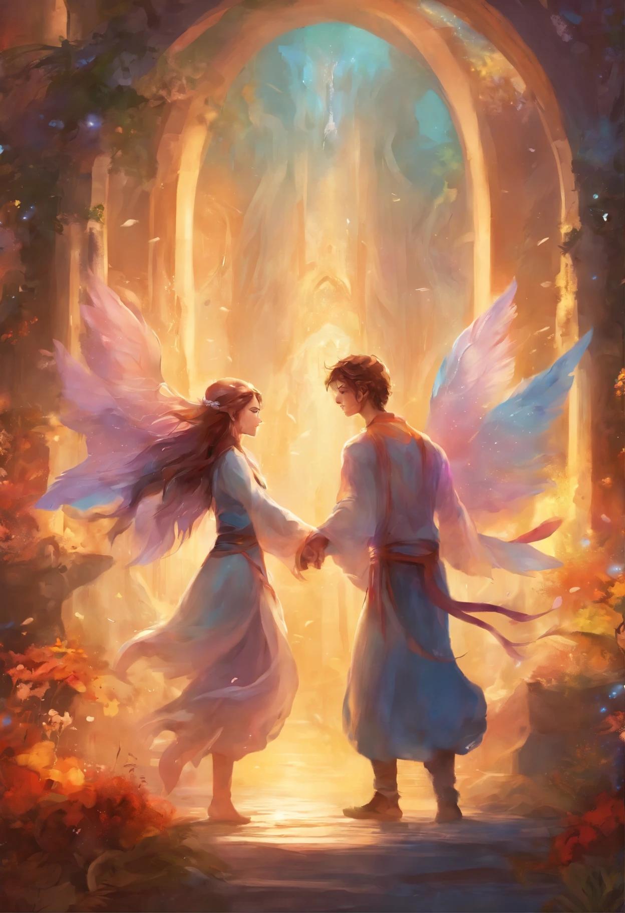 (scene, Friends hugging each other warmly, everyone wears glasses, express happiness),figure,extra details,colorful,soft lighting.