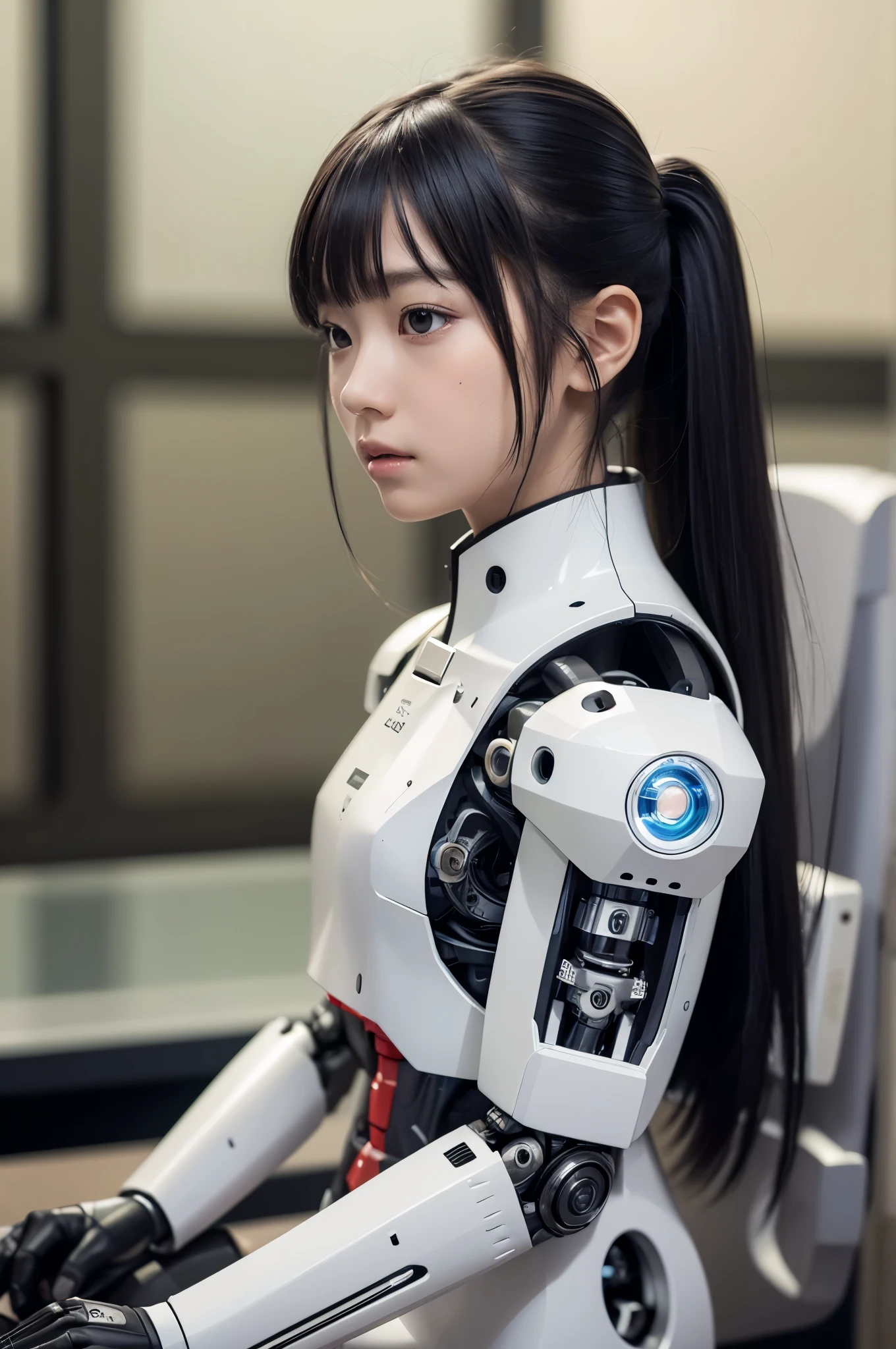 (photorealistic:1.4), (RAW photo)masutepiece, Best Quality, Extremely detailed, (Photorealistic:1.4), (8K, 4K, Best Quality, hight resolution, 超A high resolution:1.1), 8K portrait,Japaese android girl,kids,9 year old,control panels,Mechanical Hand, ,Robot arms and legs, Black hair,Mechanical body,Blunt bangs,White Robotics Parts,perfect ,Charging spot,