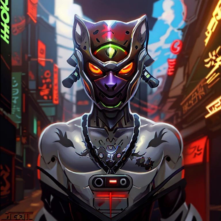 a close-up of a person with a mask and a necklace, an anthropomorphic cyberpunk fox, jett de valorant, male robotic anthro orca, Ciborgue de Caracal, omen from valorant, anime manga robot!! tatuagem de gato, commission for high resolution, cara ciberpunk, ciborgue jackalope cyberpunk, Genji de Overwatch, gato ciberpunk, low resolution