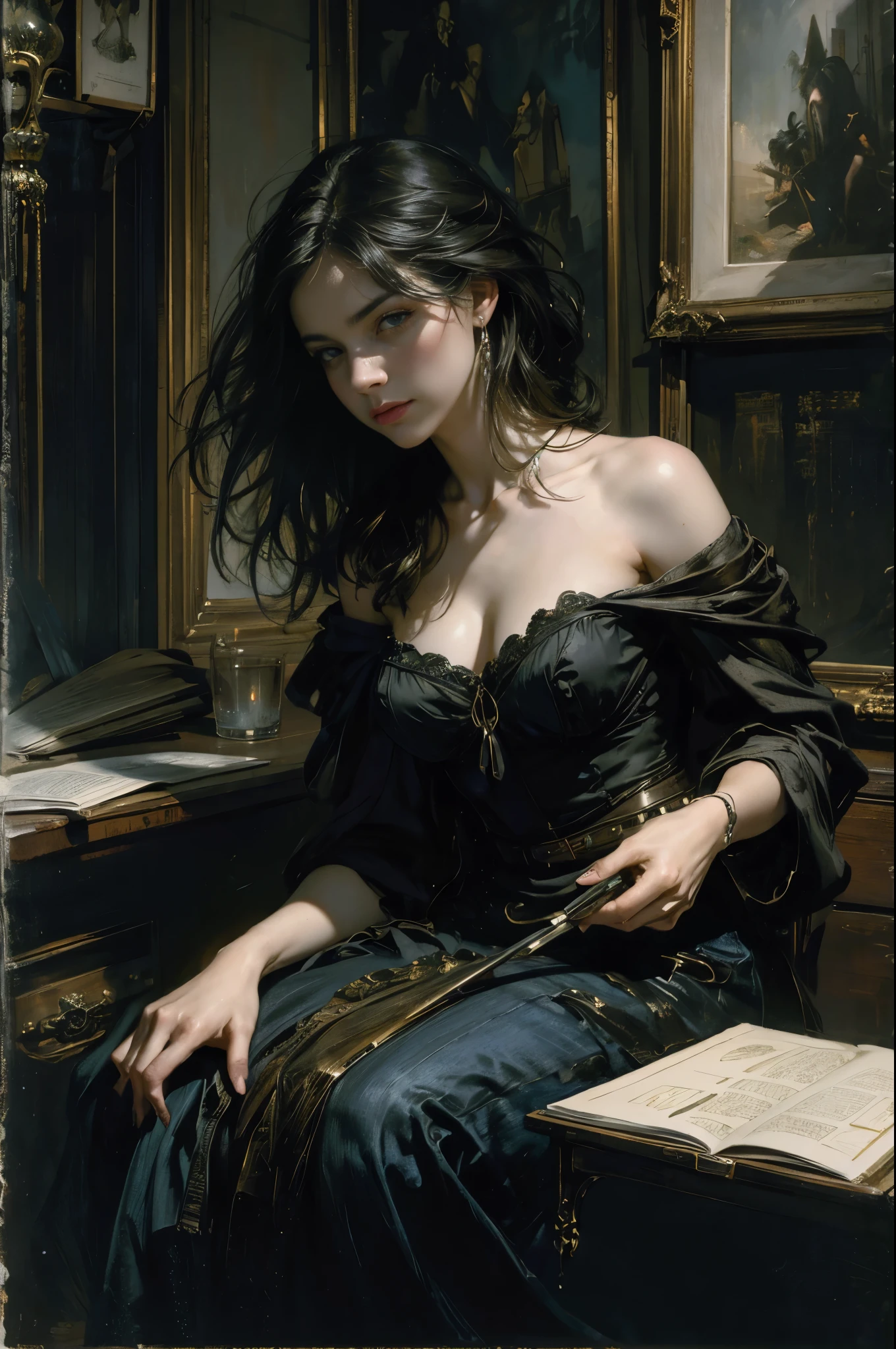 painting of woman, with influence of Jeremy Mann, Jeremy Mann, style of Jeremy Mann, Jeremy Mann painting, Jeremy Mann art, Ron Hicks, Liepke, Jeremy Mann and alphonse mucha, Works that influenced Edmund Blampid, robert lenkiewicz, Casey Baugh and James Jean, Works that influenced Willem Kalf, Nick Alm, tumbler, figurative art, Intense watercolor painting, watercolor detailed art,Beautiful and expressive paintings, Beautiful artwork illustration, wonderful, cool beauty, highest quality, official art, perfect composition,perfect angle, best shot, female solo, sharp outline, melancholy, nostalgia, nostalgia,Eyes without pupils, color eye, ideal anima, In search of lost time, marcel proust, sentimental, Full body Esbian, The vague boundary between past and present, recall, Outdoors, Paris in the first half of the 20th century, Montmartre, mysterious, mysterious, In front of Poutique on the street corner