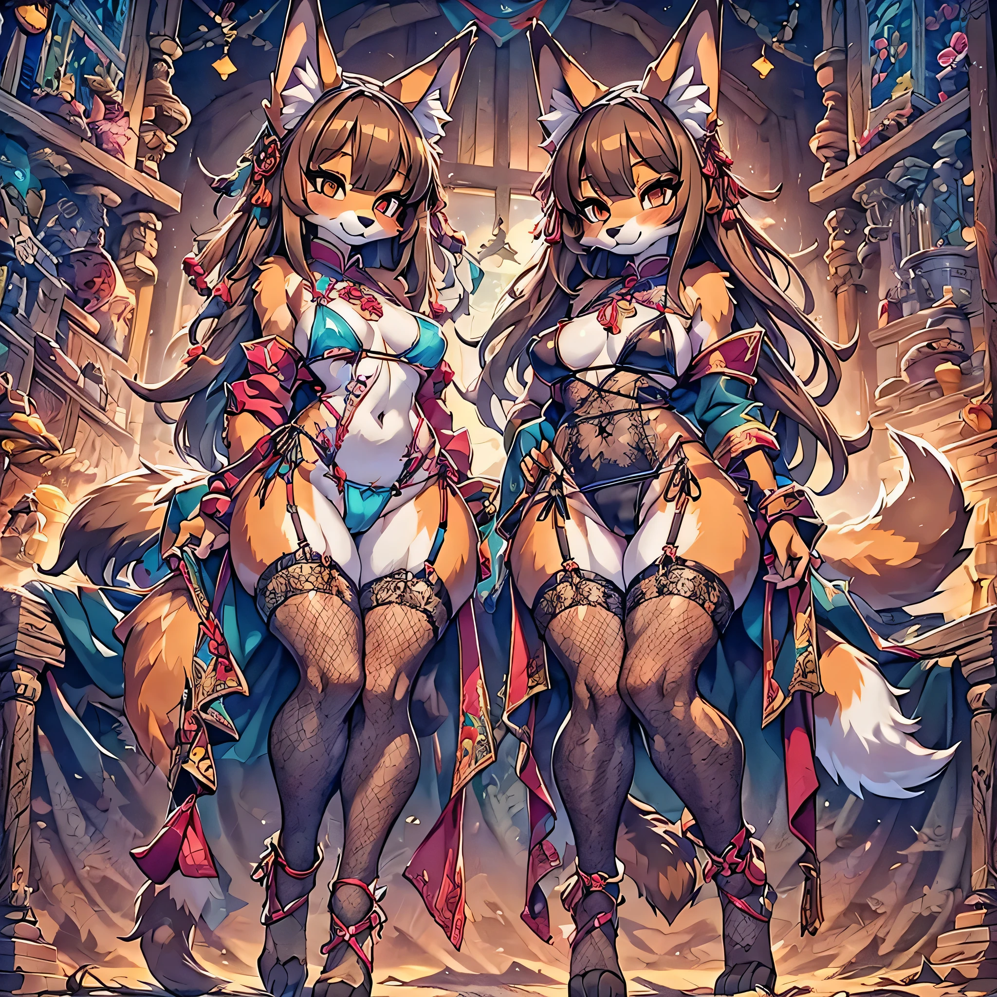 china dress, stocking, female furry mini cute style, holo a wolf girl, girl in a string bikini with a fox tail, female furry mini cute style, holo a wolf girl, realistic bikini, furry brown body, holo if a wolf girl, furry, fox tail, swimsuit, furry art!!!, curvy , Camel toe very obvious, The nipple contour pronounced, pubes, fishnet stockings wrap the thighs, absurdly long hair, erotic, Sci-fi, beautiful clothes , Lace, lace trims, lace clothing, lace clothing, pubes, thick thighs, beautiful face, short skirt, Fox Woman、body covered with fur、kawaii、hairy pubic， anthro, tuft, inner ear fluff, Black nose, Nature, Brown eyes, multicolored body，Fluffy tail