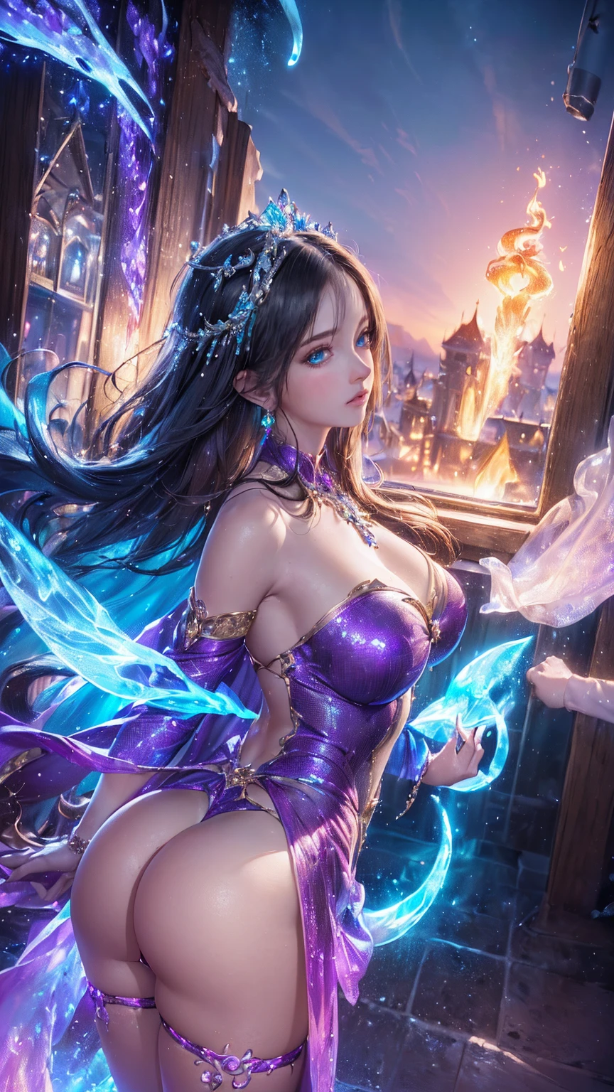 ((best quality,4k,8k,highres,masterpiece:1.2),ultra-detailed, madness, magic, beautiful magic, 1girl, flame mage, (ice and flame), (very beautiful fantasy background), (crazy sexy fantasy transparent ice dress), portraits, vivid colors, intense lighting, brush strokes, ethereal atmosphere, spellbinding, enchanting scenery, mesmerizing expressions, whimsical, mystical, intricate details, dynamic poses, captivating moments, enchanting eyes, flowing robes, crystalline ice, mythical creatures, surreal landscapes, otherworldly, magical elements, ( see thru panties), (erect see thru clothes), bewitching beauty, ethereal glow, transcendent, harmonic color palette. (Obscene lines), ((glow crotch tattoo)), inmon, womb tattoo, succub tattoo, (tiara), jewelry, corrupted princess, (glowing magic transparent magic transparent cape dress) (glowing magic transparent magic transparent cape dress), erotic art. hentai art. art. fantasy art. ((glow eyes)). ((on the train)), ((magical landscape)), side view, ((nsfw))