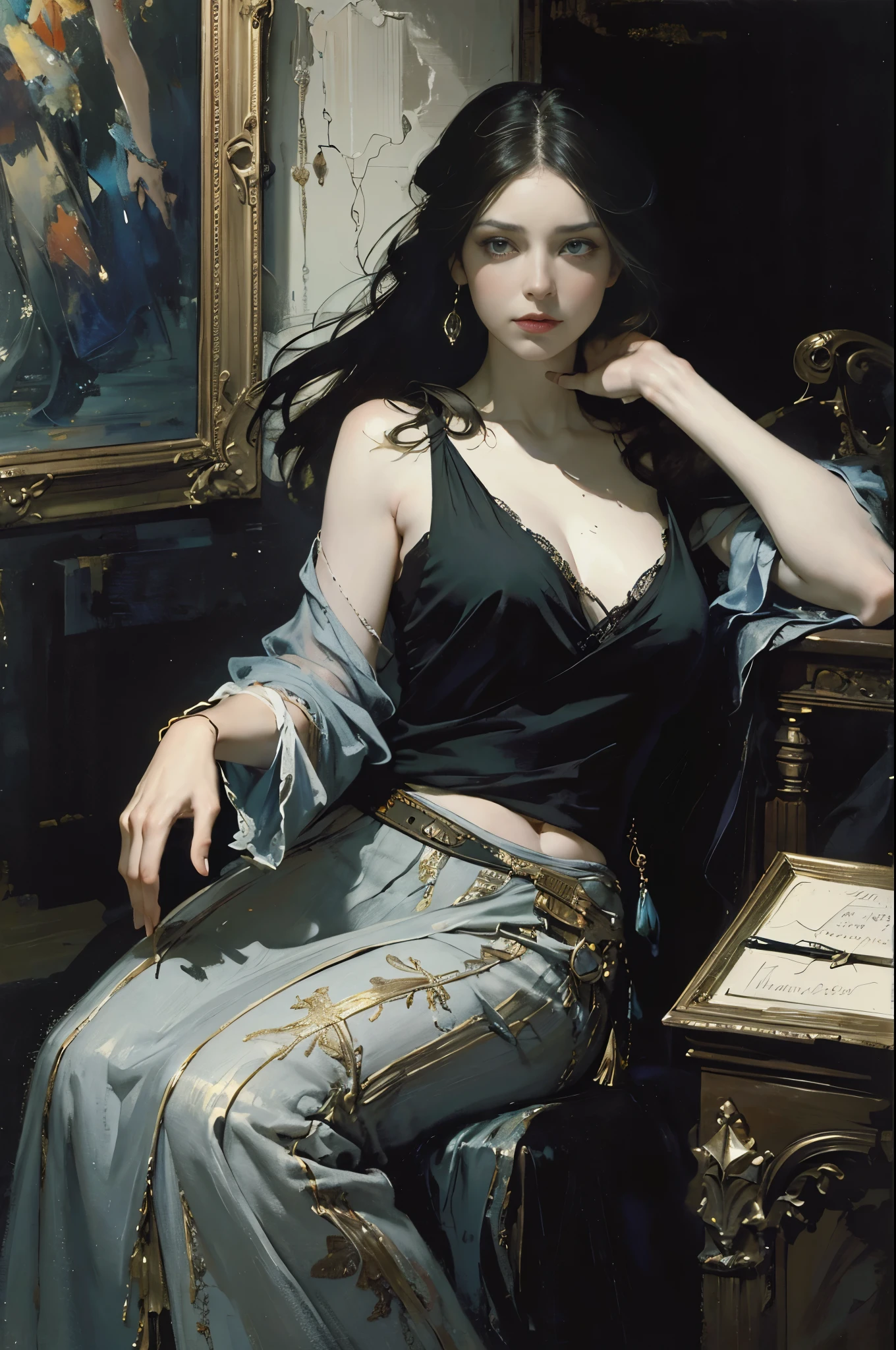 painting of woman, with influence of Jeremy Mann, Jeremy Mann, style of Jeremy Mann, Jeremy Mann painting, Jeremy Mann art, Ron Hicks, Liepke, Jeremy Mann and alphonse mucha, Works that influenced Edmund Blampid, robert lenkiewicz, Casey Baugh and James Jean, Works that influenced Willem Kalf, Nick Alm, tumbler, figurative art, Intense watercolor painting, watercolor detailed art,Beautiful and expressive paintings, Beautiful artwork illustration, wonderful, cool beauty, highest quality, official art, perfect composition,perfect angle, best shot, women only, sharp outline, melancholy, nostalgia, nostalgia, Eyes without pupils, color eye, ideal anima, In search of lost time, marcel proust, sentimental, Full body Esbian, The vague line between past and present, Recall, outdoor, Paris in the first half of the 20th century, Montmartre, Mysterious, On a street corner, Dignified standing figure, The Flower of the Social World