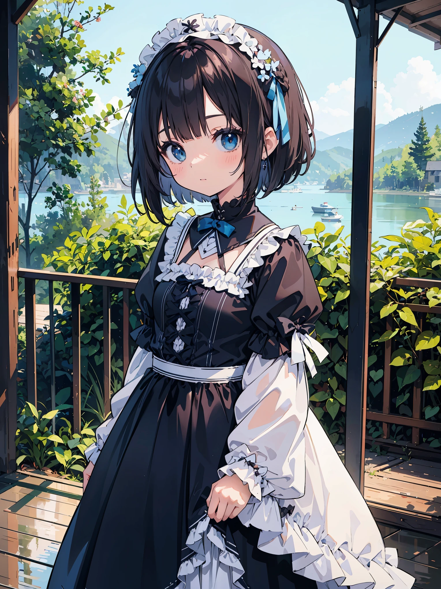 one girl、cute girl、Ruffles and laces、sweet ta fashion girl, Carefully and accurately reproduced on a stick,one length bob cut braids、Fine silky smooth hair、super detailed soft costume,Legendary masterpieces、absolute resolution、