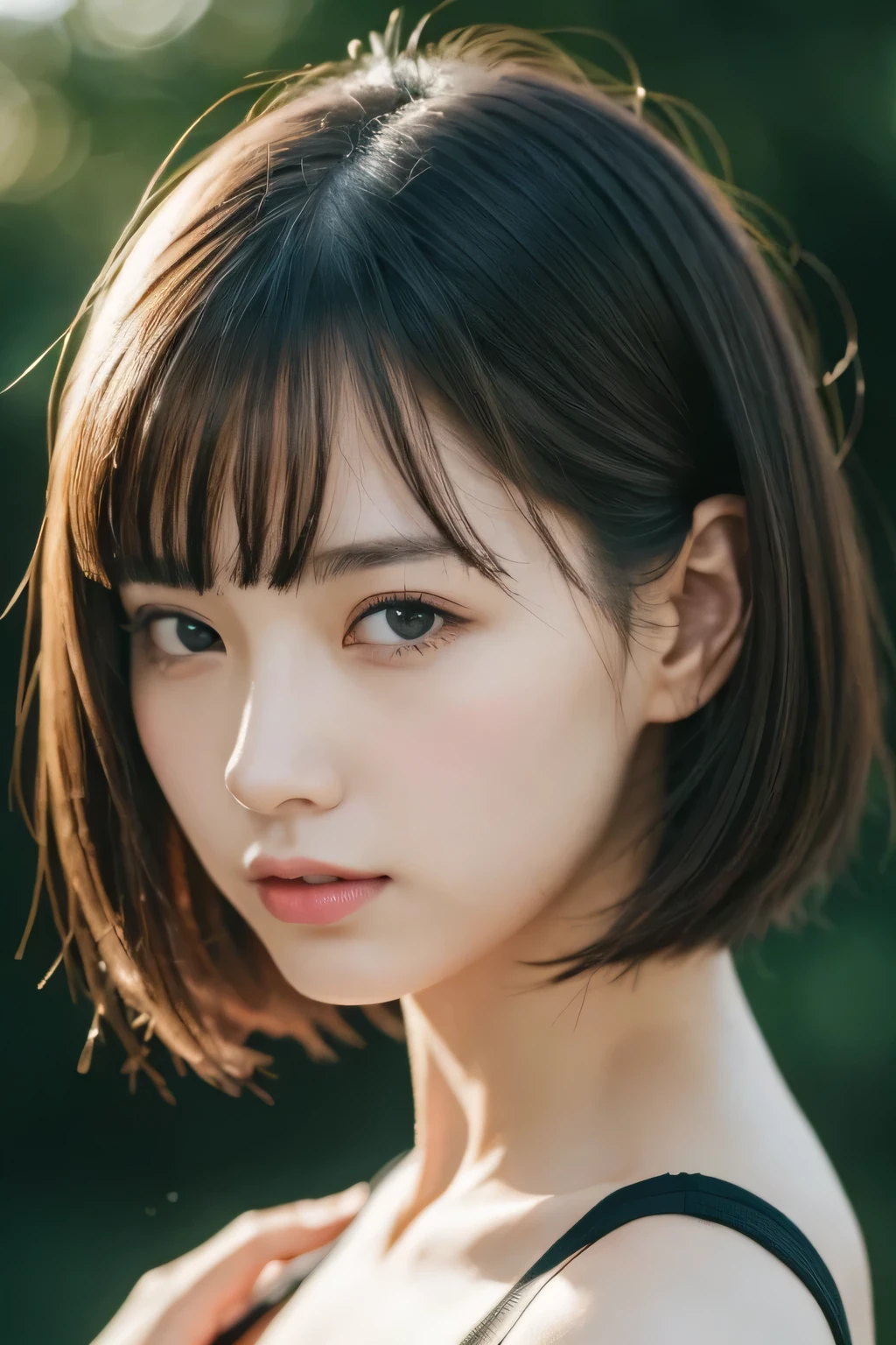 (((masterpiece))), highest quality, very detailed, detailed background, 1 girl, very beautiful girl, Japanese, 16 me, alone, half body shot, detailed face, (Random Short Hairstyles :1.2), (young face), (perfect body:1.1), In 8K, wallpaper, wonderful, finely, Super detailed, ultra high resolution, very detailed, Pure erotic face, very detailed目と顔, beautiful and detailed eyes, very detailed肌, no makeup, (natural skin),A secluded wilderness with crystal clear alpine lakes