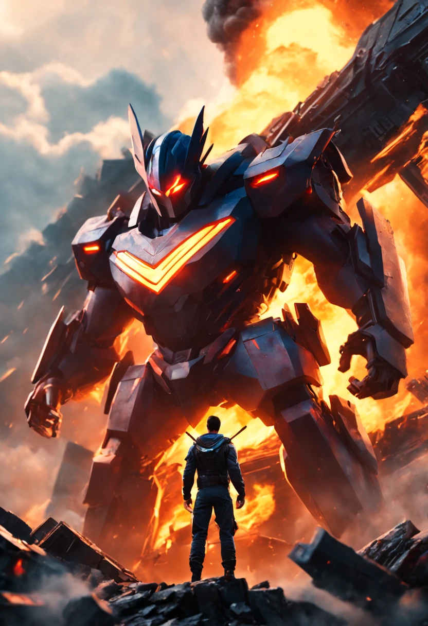 a close up of a superman standing in front of a fire, transformers cinematic universe, wojtek fus, hq 4k wallpaper, transformers : the last knight, in the movie transformers, thertrevkaiser, dwayne johnson as superman, artstation masterpiece, super robot, goku fused with optimus prime, japanese dc live-action movie, hd wallpaper, inspired by Zack Snyder