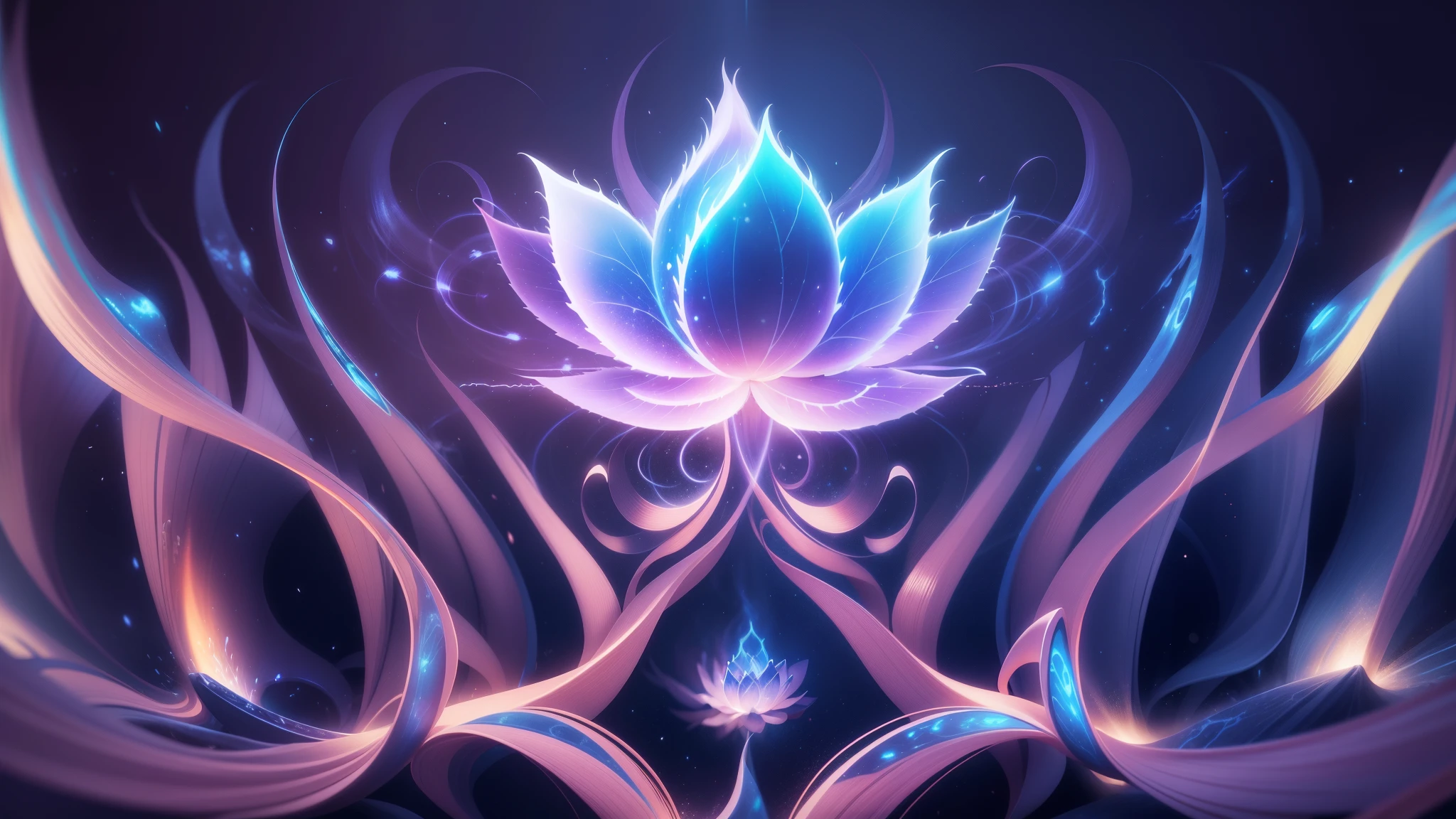 The Great Lotus in the Light of Tyndall {blue white colors}Fire,Lightning arc,Light effects,CG,Blizzard style art trends,Diffuse luminous fog Glow-in-the-dark particles,Brilliant volumetric light - AR 3:4 --s 750 --v 5.2
