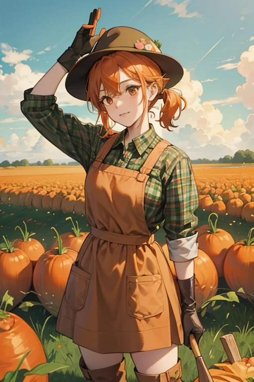 Carrot Cookie's appearance has some references to farmers' attire and scarecrows. She has orange carrot pigtails and has a tiny farmer's hat on her head. She wears an olive green tartan shirt with a brown smock and leather gloves and boots. She also carries a pitchfork. GLITTER, JELLY