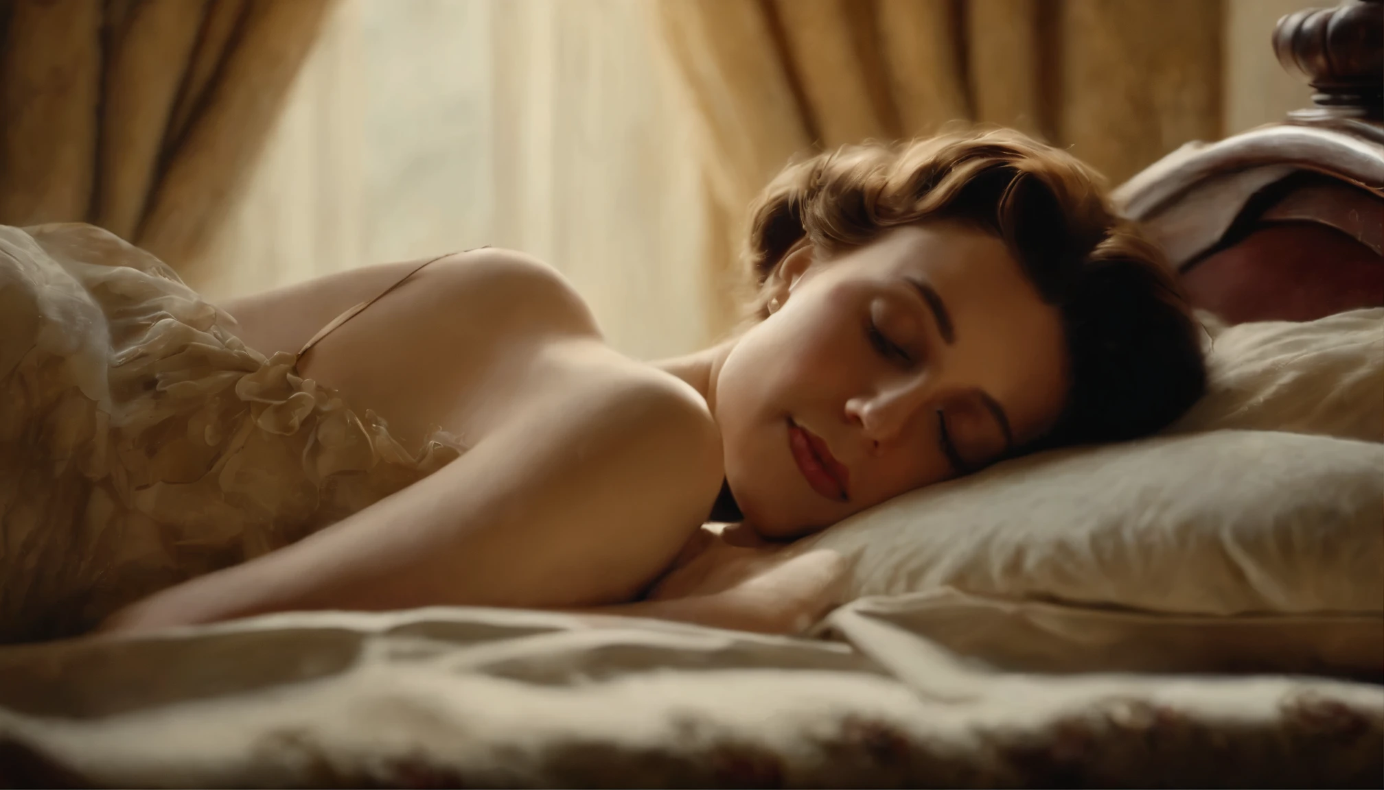 Image of Eleanor at Alexander's bedside, tears in her eyes,soft portrait lighting(medium),oil painting,emotional,close-up,Eleanor and Alexander,embrace,gentle touch,comfort,gentle whispering,colorful tapestry,velvet drapes,antique bedside table,vintage candlestick,emotional vulnerability,moment of love and sadness,deep connection,warm and tender,parting words,detailed facial expressions,masterpiece:1.2,ultra-detailed,realistic:1.37,rich colors,soft focus