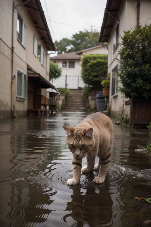 mother cat washed away by rainwater 8k