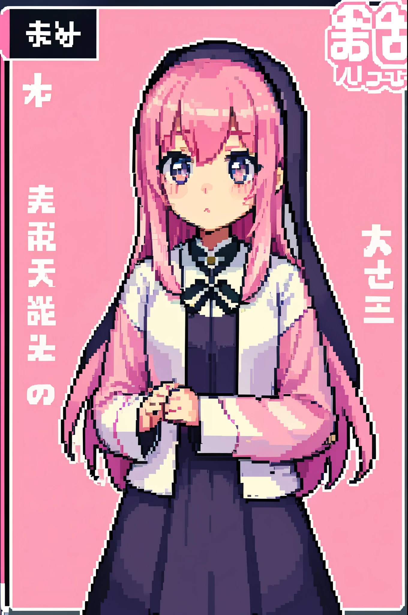 girl，cute，pink hair，blush，poster，epic，nun，nun服，cute，cross，黑白nun服，