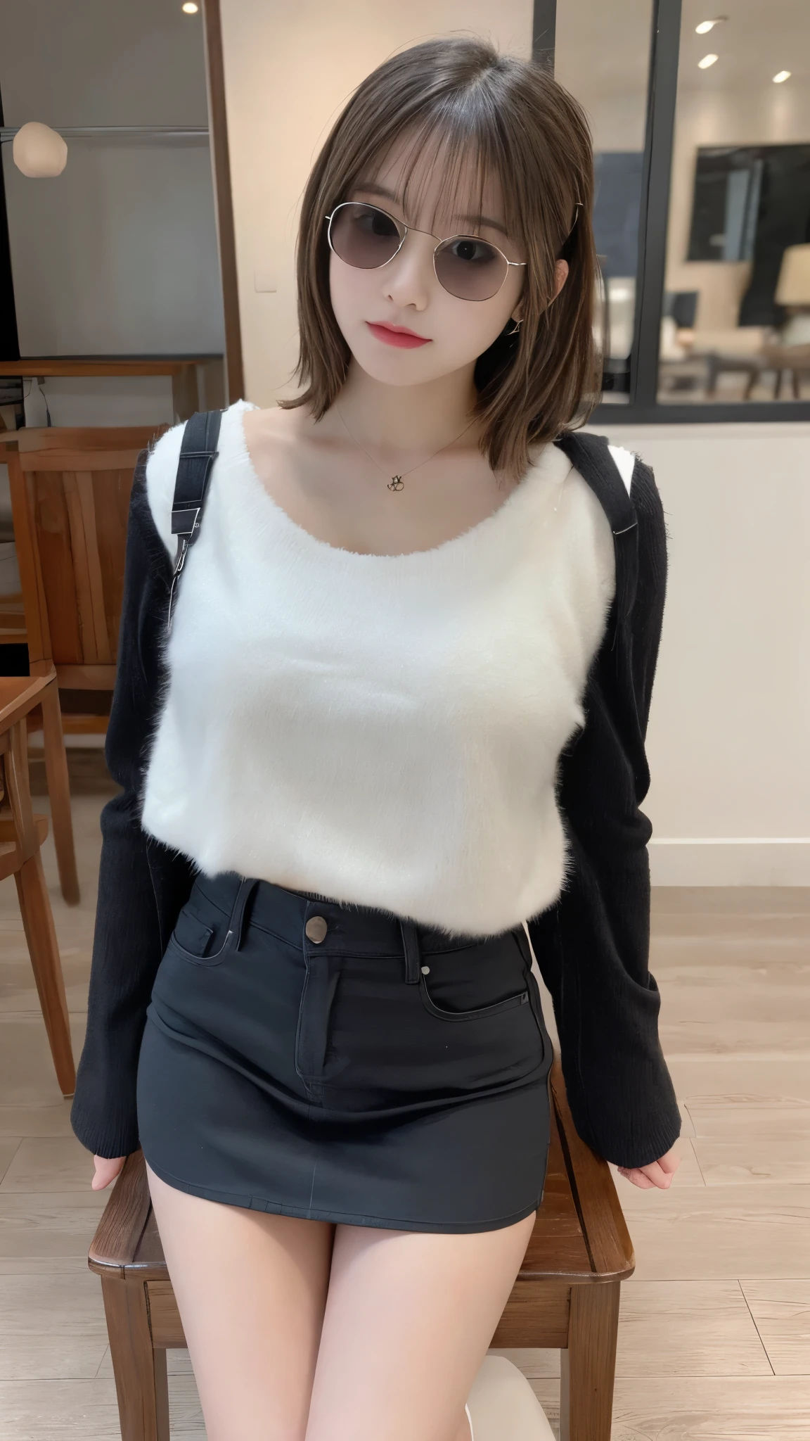 Real Yami portrait photo、bokeh、white sweater、(very detailed skin:1.2)、8k UHD、Dslr、light background、sunlight、highly quality、film grain、White panties are visible