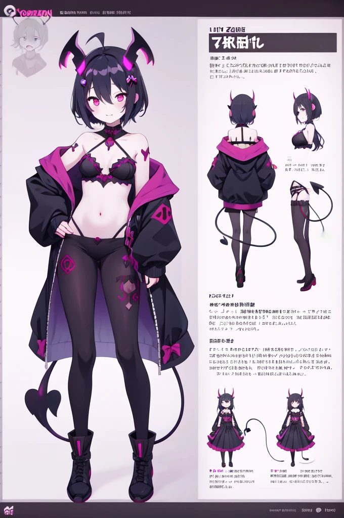 Zombie girl,Detailed character drawings,Little evil god,devil horns,headgear,Detailed character designs,full body picture,Standing drawings of characters,Double tail,
