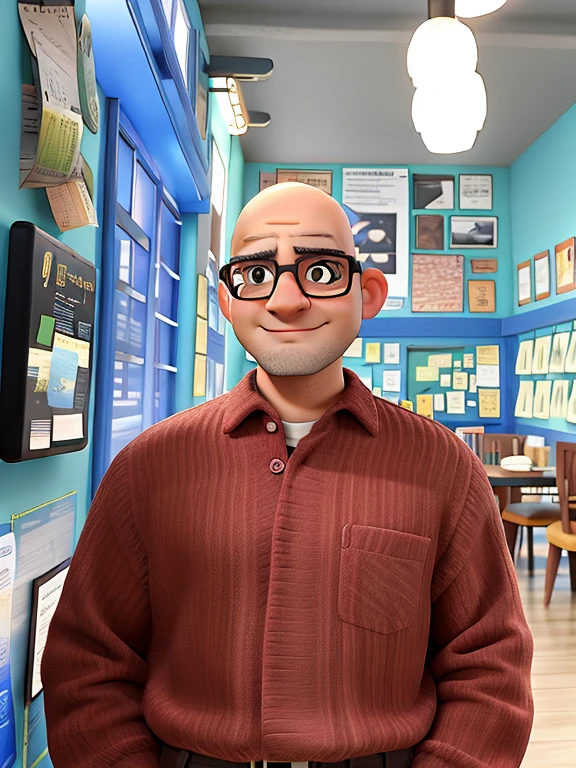 Bald man with glasses, estilo pixa, alta qualidade, melhor qualidade