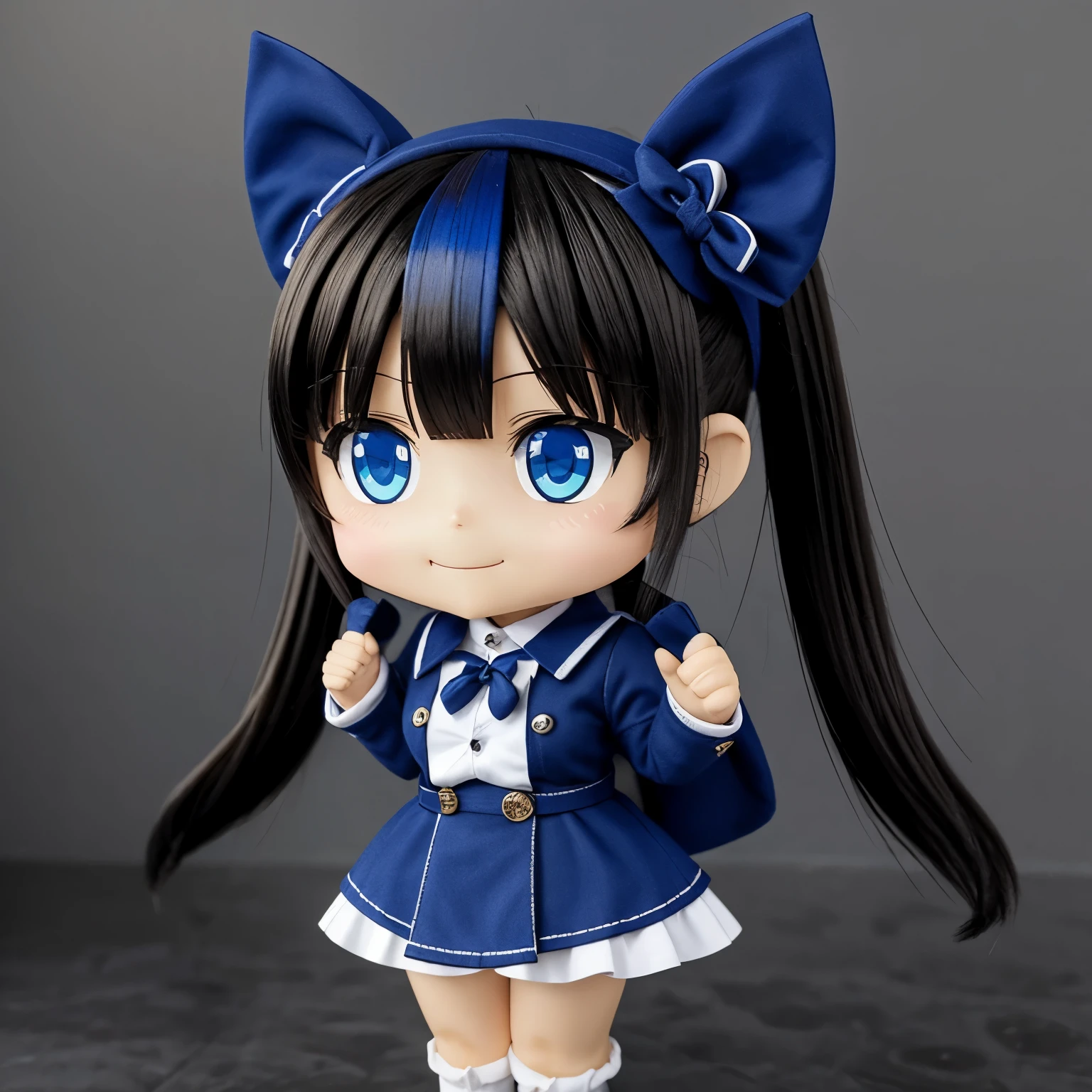 best quality, 32k, (chibi character, super deformed, full body, big head:1.5, 3D), cute girl, ahoge, twin tails