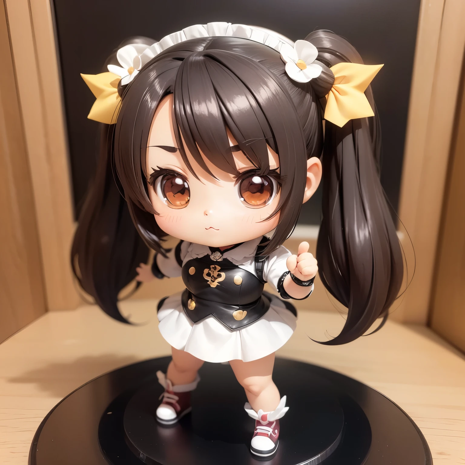 best quality, 32k, (chibi character, super deformed, full body, big head:1.5, 3D), cute girl, ahoge, twin tails