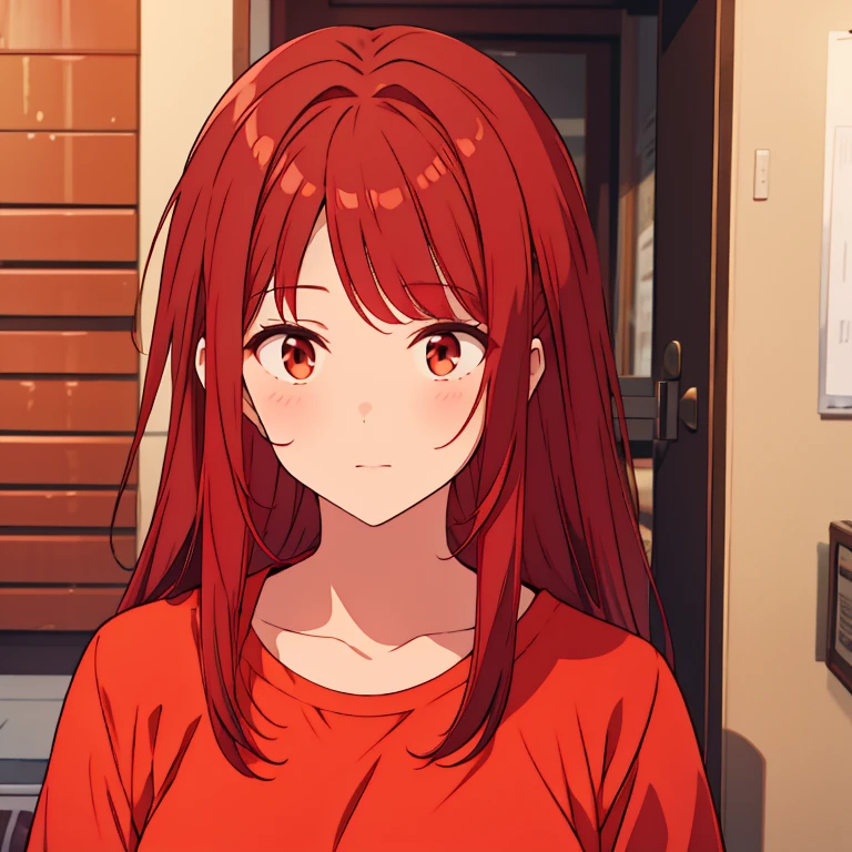 red hair, brown eyes, detetive clothes