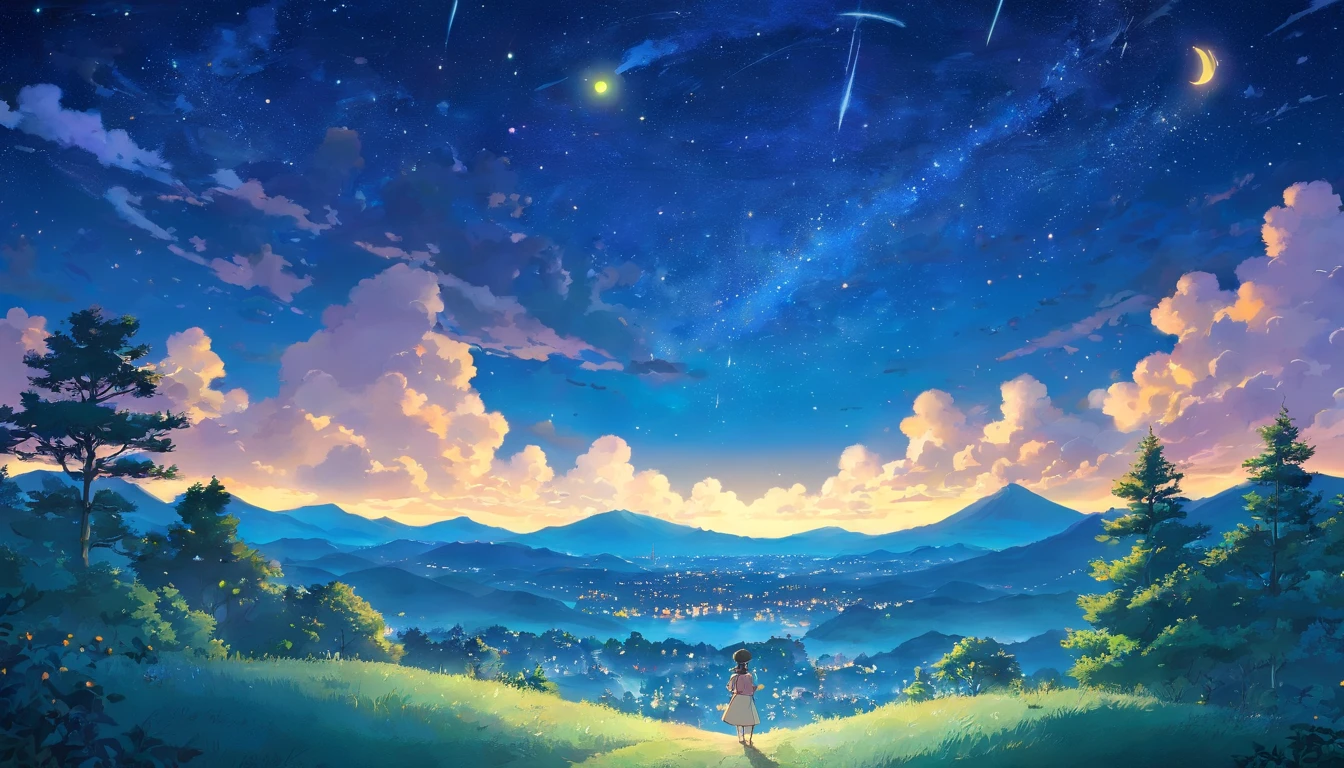 night sky, starry sky,deep night,冬のnight sky,clear,moon.
