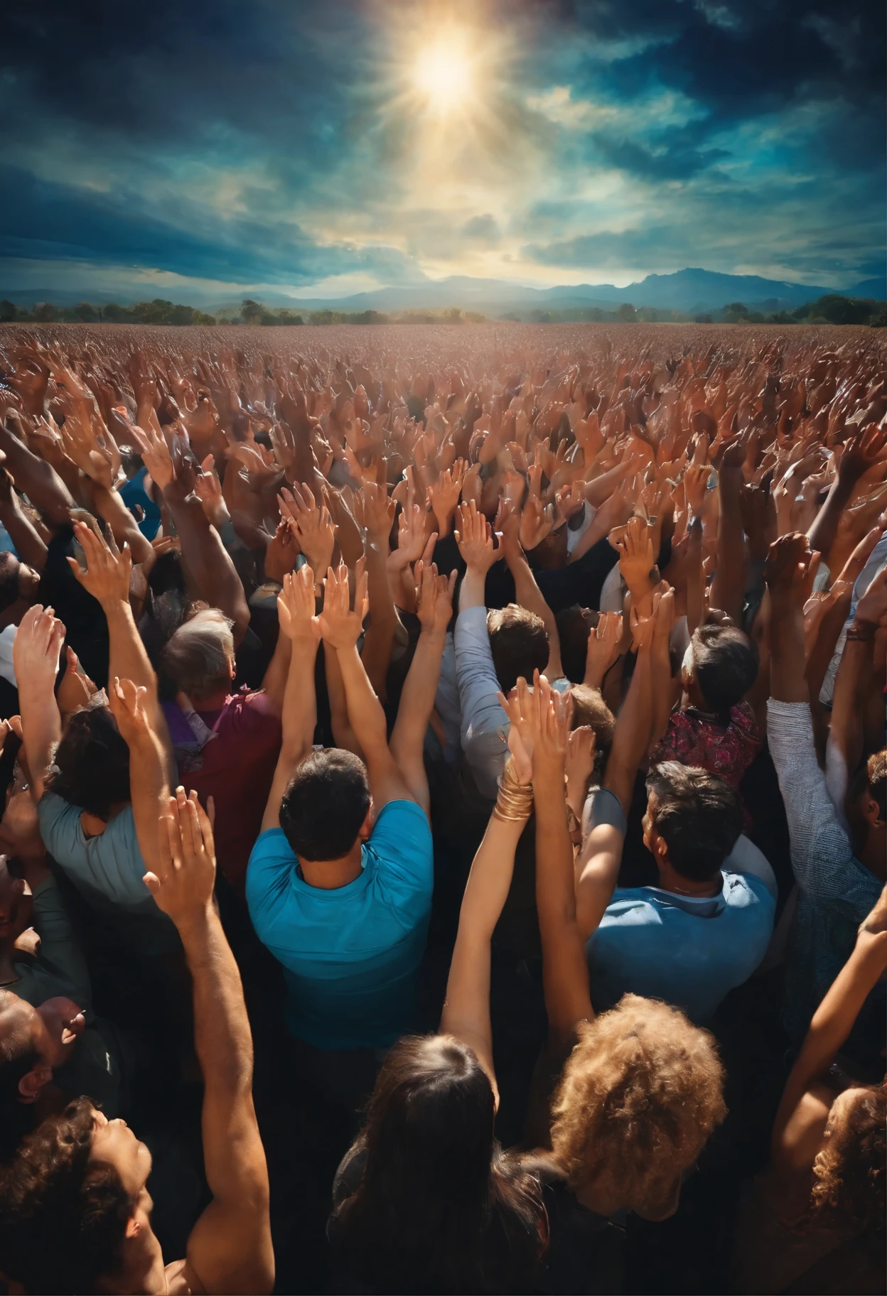 group of people raising their hands to the heavens