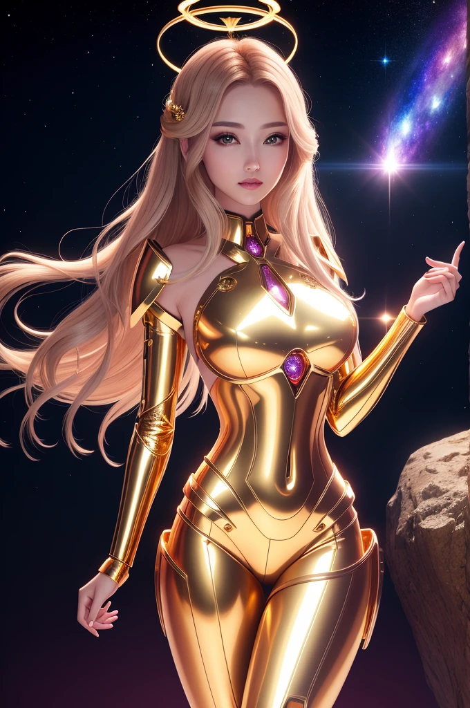Surreal Beauty Chief, Gold armor,whole body, beauty,charming,sexy,Galaxy background highlights the halo in the background