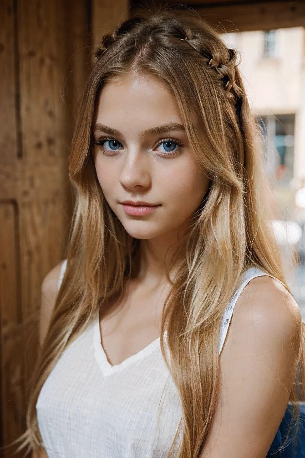 Gata linda, cabelo loiro longo, olhos azuis, 20 anos de idade,
