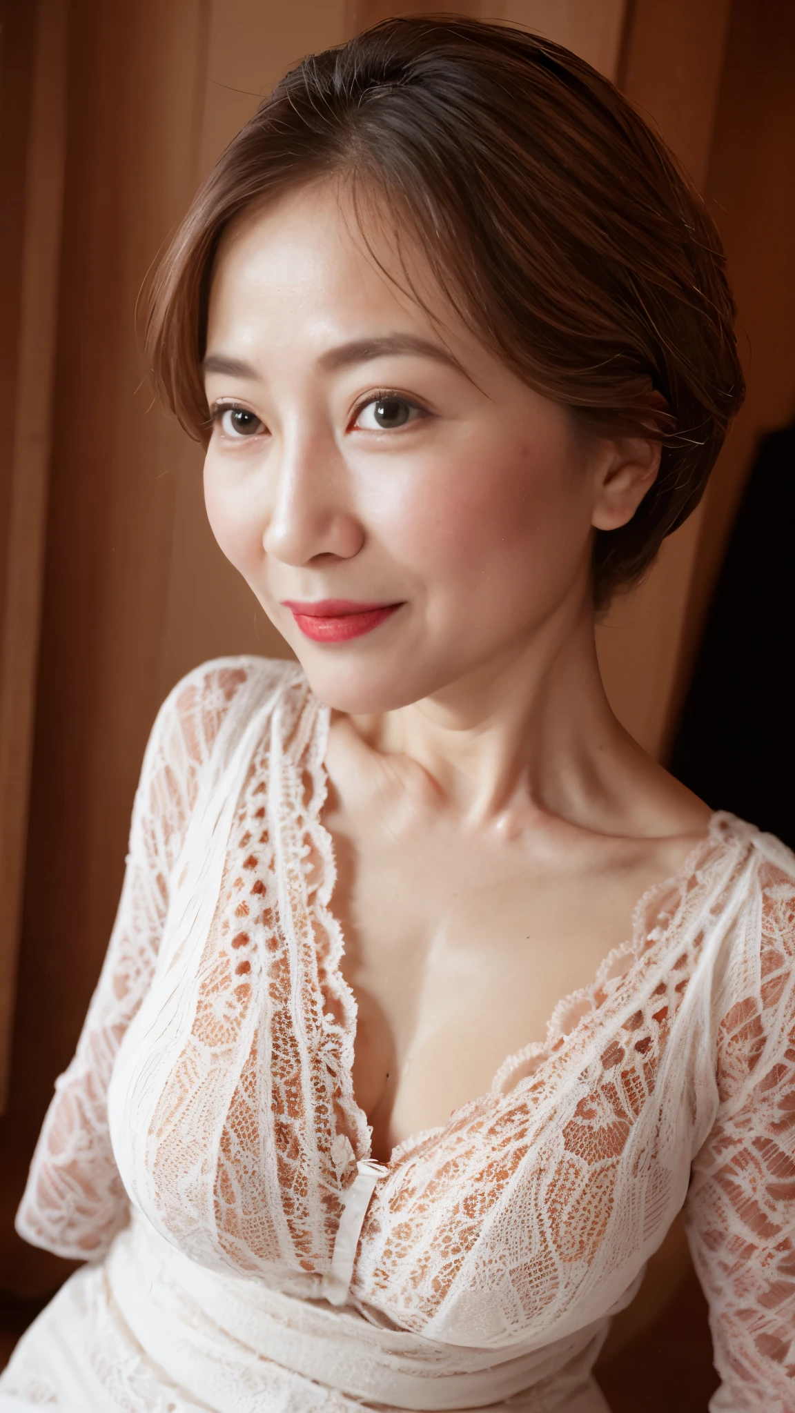remove background, in the spotlight, gravure, facing the front, ((old)), flashy makeup, red lips, from the chest up, masterpiece, highest quality, Super detailed, realistic, super dense skin, perfect anatomy, (1 Japanese mature woman), (alone), 120 years old, big breasts, Mature Pornstar, Glamour, sexy, pure white skin, looking at the viewer,