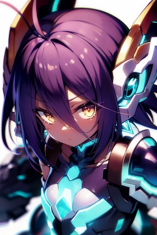 Anime figure, Masterpiece, best quality, highres, amazing quality, xenoblade chronicles, flat chested, (male), (8 year old boy), ((shota)), (Dark skin), cute, shuvi eyes, medium hair dark brown hair, black exosuit, black gaunlets, long point headgear, black mecha musume, close up, ((blazblue black murakumo unit armour)) Mahou Shounen,