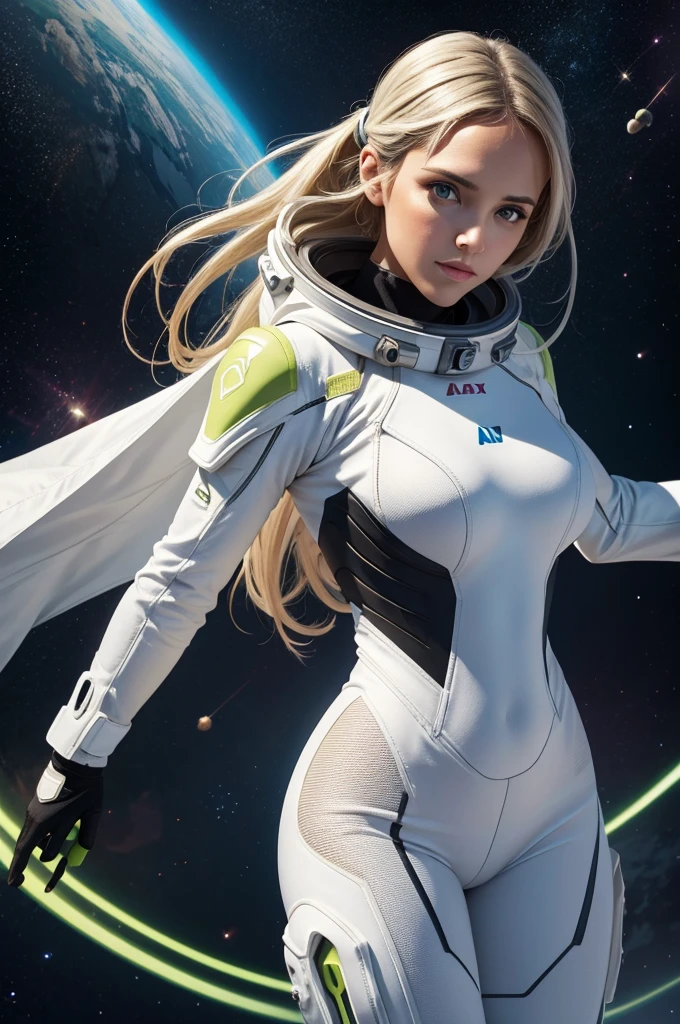 Mia Malkova | Arte Vetorial | segurando uma arma | Look at the camera | Corpo inteiro | poses sensual | Cabelos longos | Spacesuit white and lime | space Background | flying in the space | luz azul predominante | highes definition | ALTOS DETALHES | ESTILO Grafico | TRAJES FUTURISTA | Max Resolution | Arte vetorial