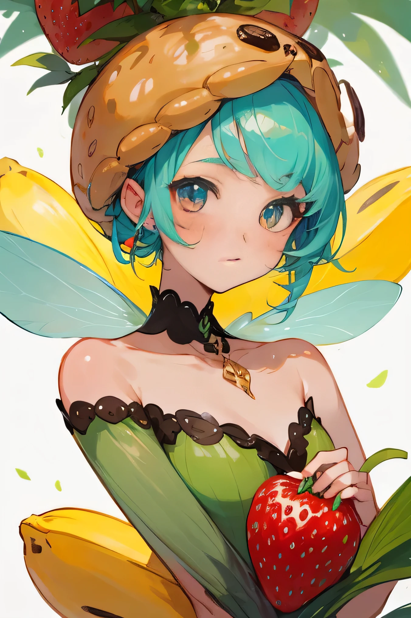 highest quality、High resolution、8K、cute beauty、detailed background、beautiful and detailed face、beautiful and smooth skin、skin texture、Multiple little fairies、fruit and food costumes: fruit and candy costume、Gives a colorful and cute impression。for example、Strawberries or bananas、We also have costumes such as donuts.。