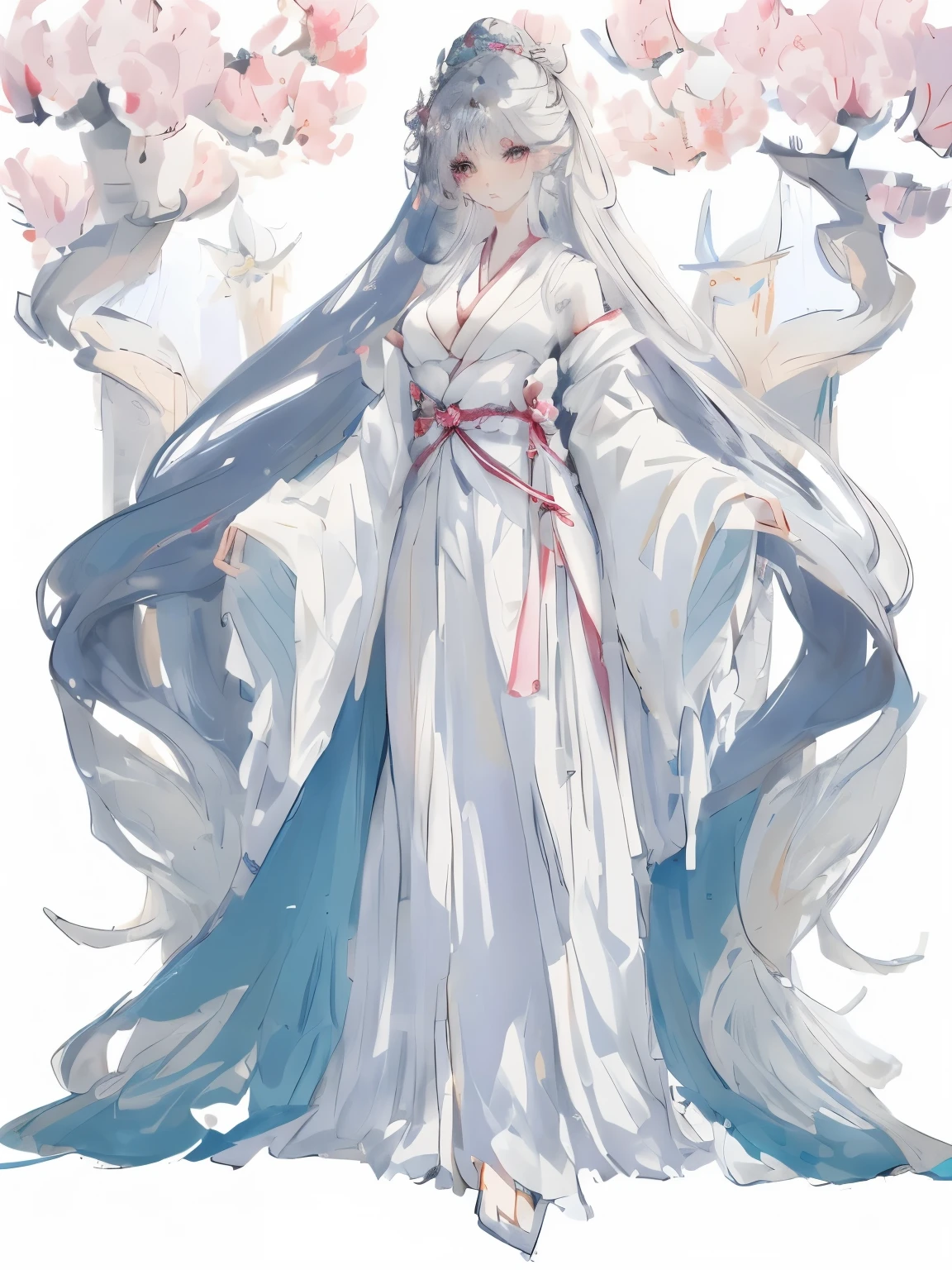 a close up of a woman in a dress with long hair, full body xianxia, Cute anime waifu wearing beautiful clothes, ((beautiful fantasy queen)), flowing magic robe, flowing hair and gown, beautiful fantasy queen, palace , A girl wearing Hanfu, anime long hair girl, Wear long, flowing clothes, Dress up in dreamy formal attire