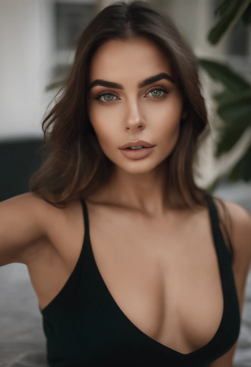 Arafed Mujer con una camiseta blanca sin mangas y un collar, Chica sexy con ojos verdes, Retrato Sophie Mudd, brown hair and large eyes, selfie de una mujer joven, Ojos del dormitorio, Violeta Myers, sin maquillaje, Maquillaje natural, staring directly into camera, cara con artgram, maquillaje sutil, Impresionante foto de cuerpo completo, penetrantes ojos verdes, beautiful angle, Pose atractiva, Cute , pose sexy, Imagen de cuerpo entero, cuerpo completo, full body shoot, Diosa morena, High detail, Pose satisfecha, con falda y botas grises, falda, Botas