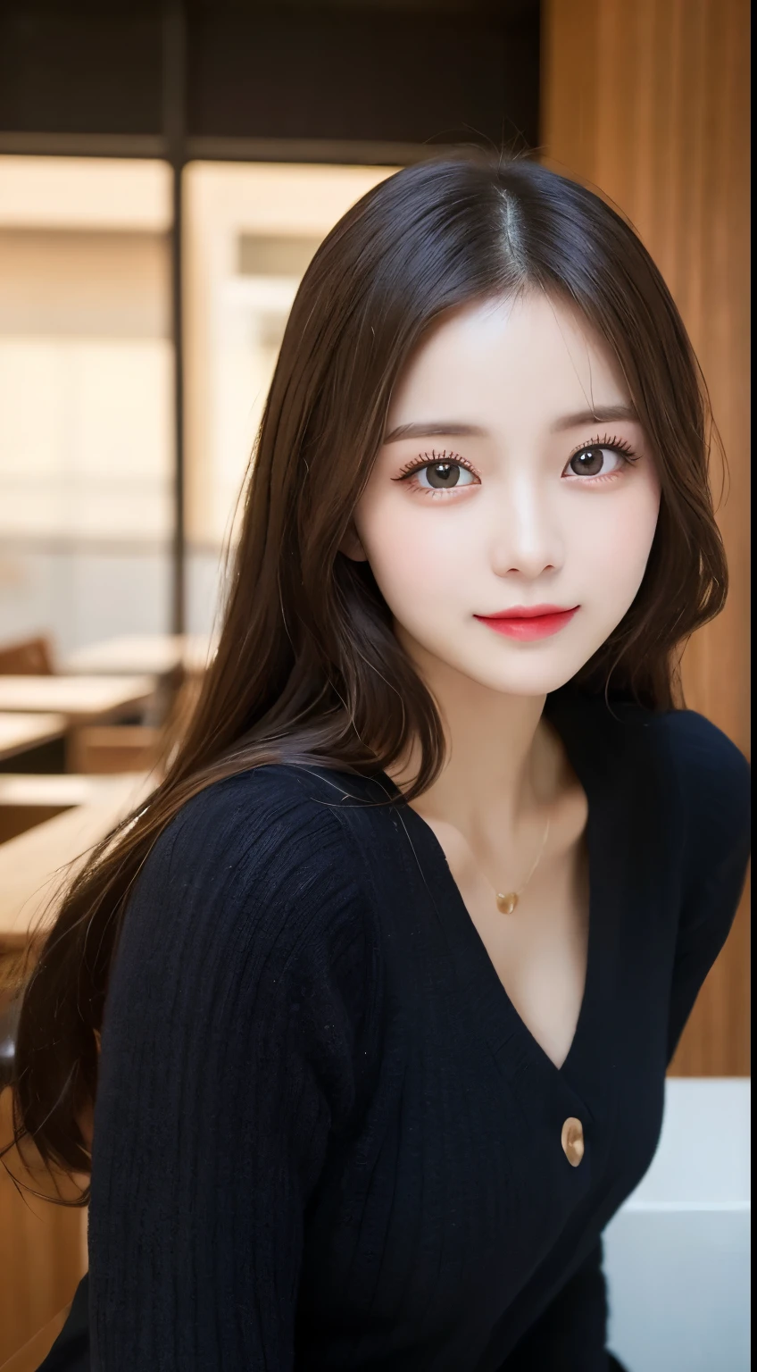 table top, highest quality, shape, Super detailed, finely, High resolution, 8k wallpaper, 完璧なダイナミックな構shape, beautiful and detailed eyes, Gorgeous and stylish black fluffy latest trend Tokyo winter clothes,ランダムなcute髪,small breasts,natural color lip, bold sexy pose,smile、20 year old girl、cute、sexy shot looking at camera,Always blur the background,perfect and beautiful face,Take only the face,beautiful and detailed face、slim face and style,Big eyes、Do gal makeup,real photos
