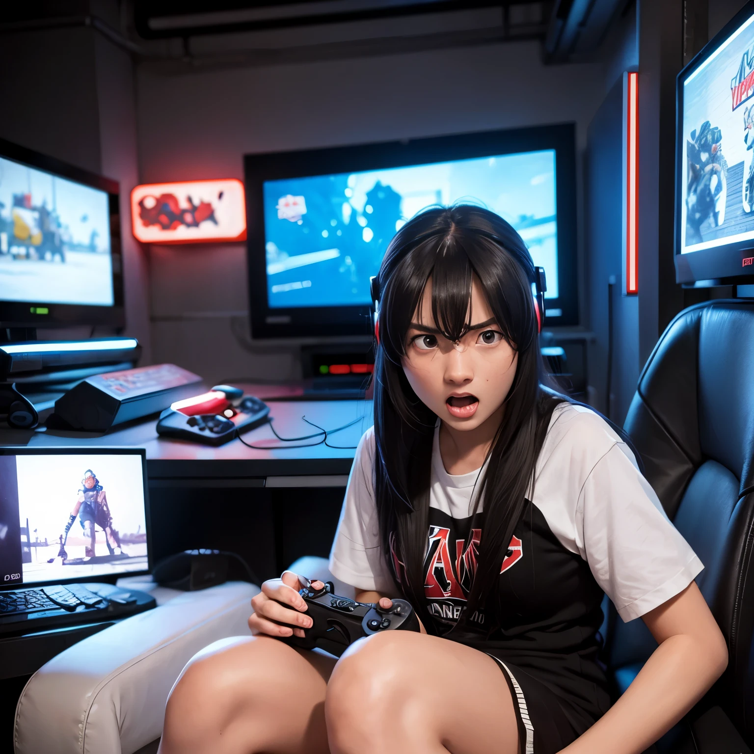 Angry girl playing video games
