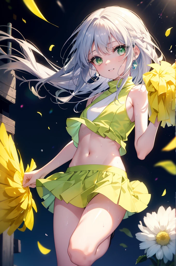 index, index, (green eyes:1.5), silver hair, long hair, (flat chest:1.2),(Very delicate eyes), (cheer leading), (whole body), Lower, (sweaty), sweaty Wet Clothes, (Yellow clothes), , Navel support, playground, (jump), (jump), 足を曲げてjumpする, Aria, blue sky, Grass原, smile,Cheerleader, pom pom \(cheer leading\), Grass, smile, Raise your hand, 立っている
break looking at viewer, Upper body, full body,
break indoors,
break (masterpiece:1.2), highest quality, High resolution, unity 8k wallpaper, (figure:0.8), (beautiful and fine eyes:1.6), highly detailed face, perfect lighting, Very detailed CG, (perfect hands, perfect anatomy),