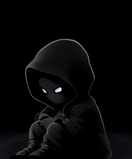 a black encapuzadoie sitting on the ground with a hoodie on, vestido escuro, encapuzado figure, clima sombrio e frio, dark camuflado figure, papel de parede escuro, capuz preto, foto do perfil 1024px, camuflado, &#39;lonely and shadowy figure&#39;!!, sem rosto, with sem rosto, pessoas sem rosto escuras, encapuzado, vestindo um capuz escuro