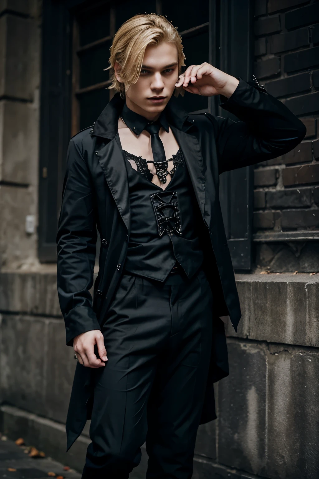 blonde boy in gothic clothes