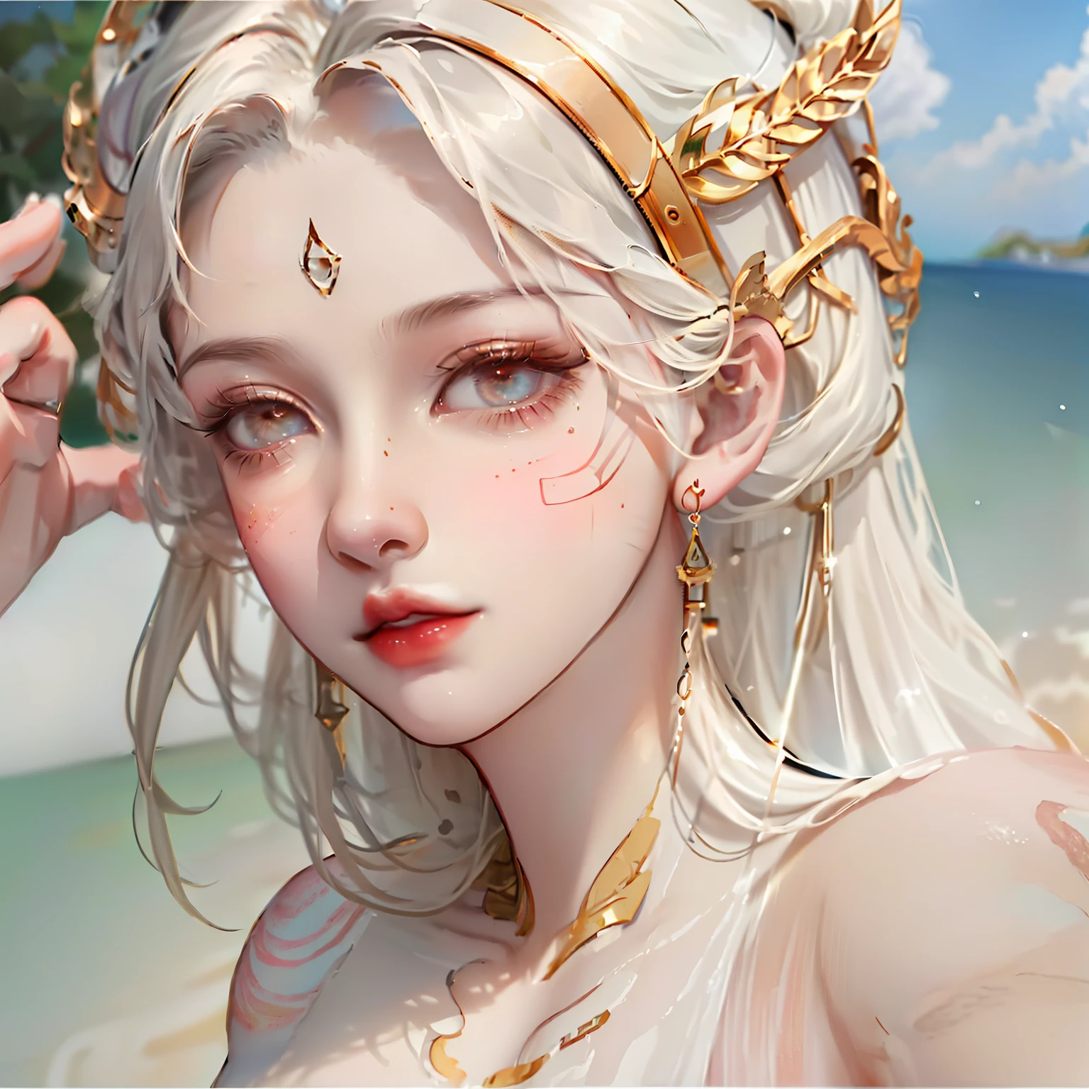 8k, best quality, masterpiece, ultra high resolution, (realism: 1.4), original photo, (Realistic skin texture: 1.3), (film grain: 1.3), (Selfie angle), 1 girl, Beautiful Eyes and Face Details, masterpiece, best quality, close up, Upper body, looking at the audience
