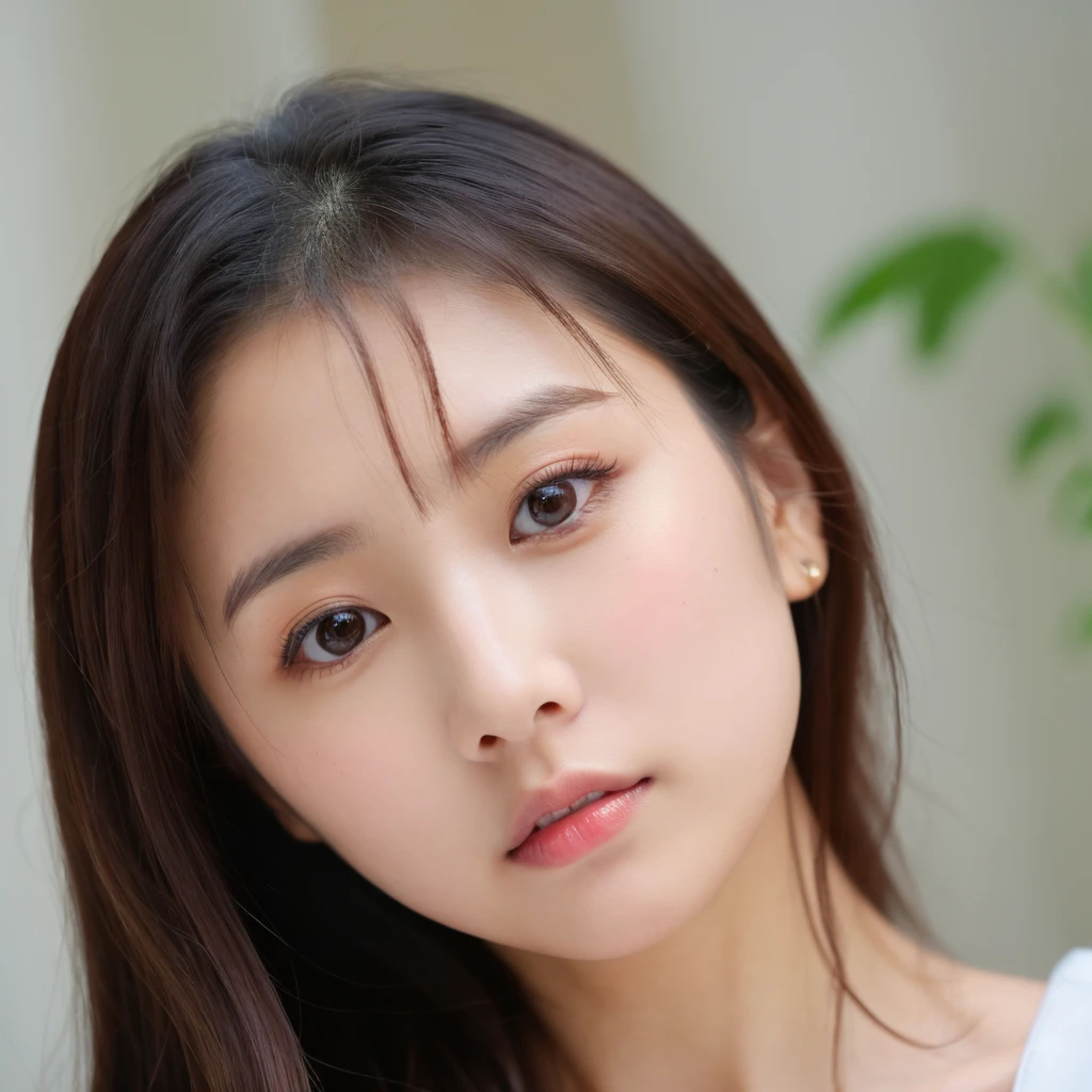 ((cute日本の女の子、beautiful japanese girl、1 girl、19 years old、Highly detailed face and skin texture、super detailed face、highly detailed eyes、Lee Hong、blush、close-up of woman、front、cute、Highly detailed face and skin texture、smooth white skin、Transparent skin texture、))、(dark brown hair)、look at the camera、sharp focus：1.2、beautiful woman with perfect style：1.4、japanese model、young gravure idol、若いcuteグラビアアイドル、Realistic young gravure idol、sophisticated gravure idol、((highest quality、8K、masterpiece:1.3、１photograph))、(4K、RAWphotograph、highest quality)、Place someone on the other side of the screen、Natural light、ponytail