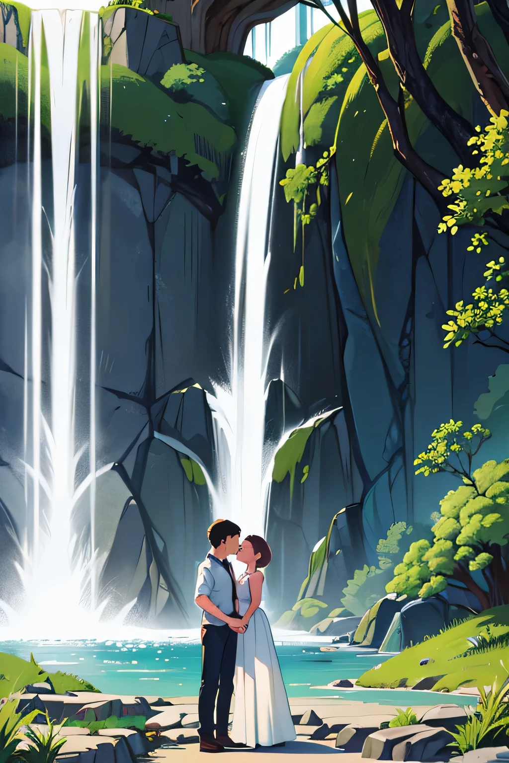 couple art, background waterfall