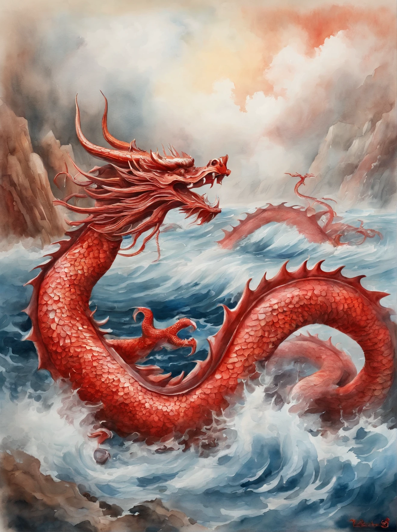 Dragons swim out to sea, China red,Cloud volumes,rolling clouds,Dragons swim out to sea, China red,Cloud volumes,rolling clouds,
