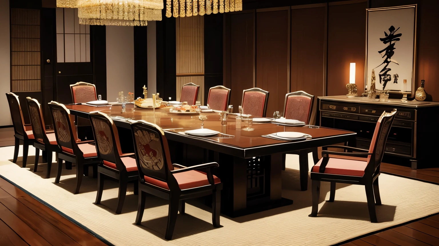 The king's ultra-luxury dinner table, a fusion of Japan and the dynasty era.