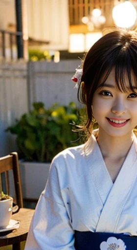 (table top, highest quality:1.4), beautiful face, 8K, 85mm, absurd, (floral pattern yukata:1.4), close up of face, violaces, gardenia, delicate girl, alone, night, looking at the viewer, film grain, chromatic aberration, sharp focus, face light, professional lighting, Sophisticated, (smile:1.0), (simple background, background bokeh:1.2), details face,whole body,foot