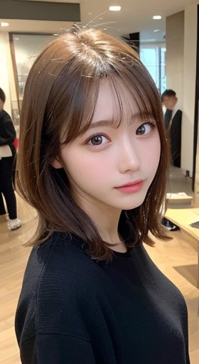 finely, High resolution, high quality、完璧なダイナミックな構figure, beautiful and fine eyes, medium hair, 、natural color lip,Kamimei、Shibuya Ward、20 year old girl、1 person、transparent skin、shining hair、table top, 最high quality, figure, super detailed, finely, High resolution, 8K、correct state of the human body、squat、sculpture model pose,hair flying in the wind