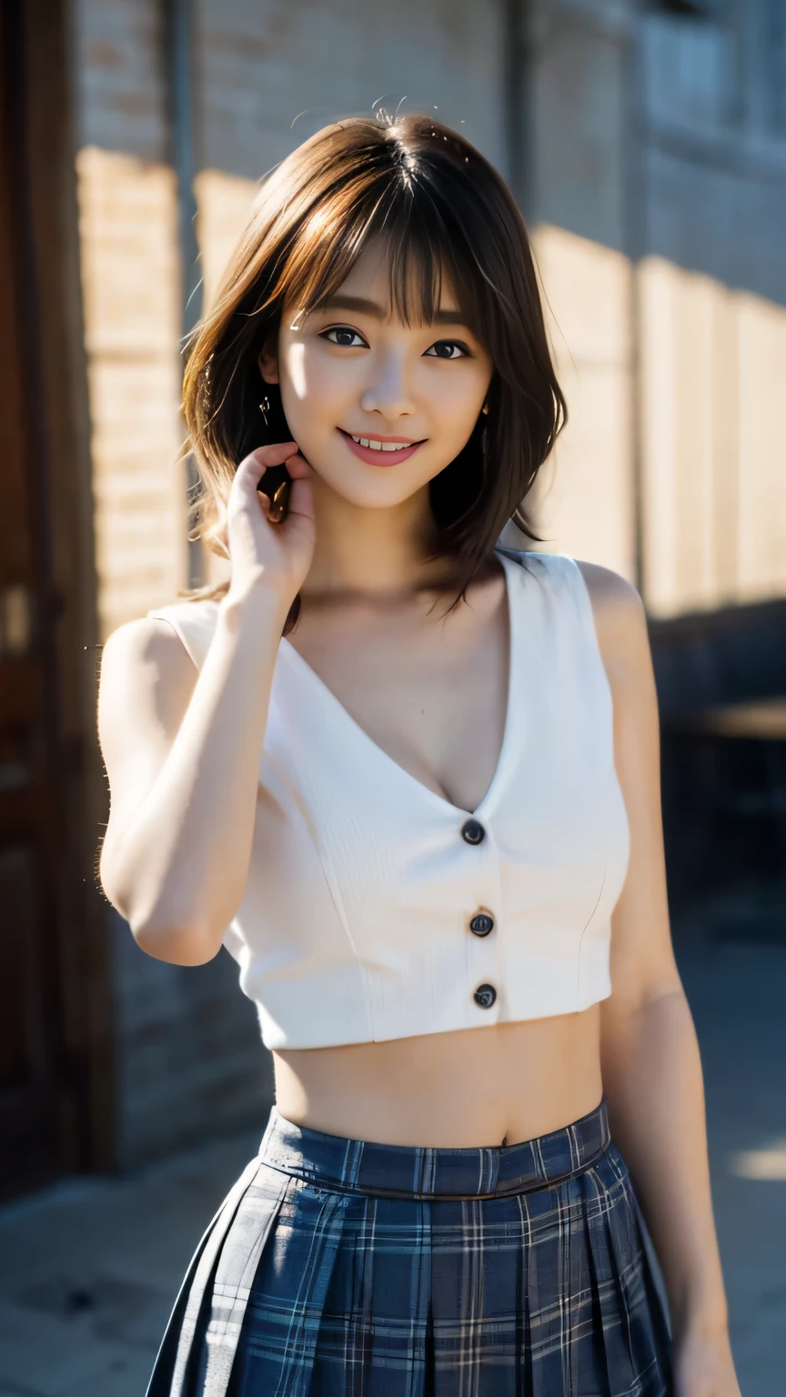 8K, (超Realistic: 1.35), (Realistic: 1.4), One personの美しい人の女の子, smile, One person, light makeup, masterpiece, 超High resolution, High resolution, One person, 、Graduation Ceremony、 School、Puberty, One personの少女, ((Perfect body)), ((Best image quality)), ((time)), ((Very delicate and beautiful)), ((Very shallow depth of field)), Hmph, ((Incredibly shallow depth of field. Familiar)), (((Very delicate and beautiful))), (((Very shallow depth of field))), Hmph, (((Unbelievably absurd))), (((Perfect body))), (((Looking at the camera)))), (((Normal size breasts))), (((Serious face))), (((Hair can be long or short))), myself+background, Dynamic Angle, Focus on women, {Particles of light}、 詳細なbackground、((Paul Hedley))、Soft lighting、(dramatic)sunset、sunset、とても美しいsunset、Live Action、Genuine、Top Angle、かわいいsmile、(backgroundぼかし)、18-year-old、thin、((Wind))、((Movement))、((emotion))、((colorful))、((Baby Face))、((Beautiful Teeth))、穏やかな海のbackground,Bouncing Breasts,  Ruffle mini dress, Strap heels, Dangle earrings, Mini bag