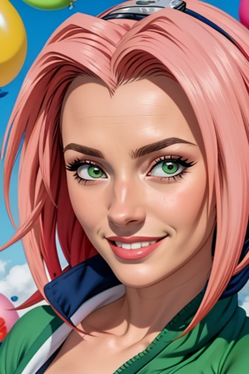 obra-prima, The best quality at best, 1 , Sakura Haruno, seios grandes,Roupas fora do ombro,(decote),(Close-up da parte superior do corpo),Criado sexy,is shy,sorriso,com cabelo rosa, long whitish hair, (Globos oculares verdes:1.4), Forehead Protection, As cerejeiras,flores de cerejeira voando,roupas vermelhas,half zipper