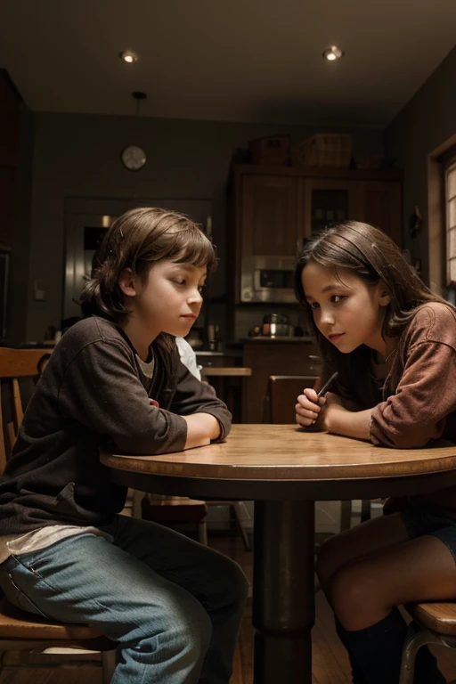 children sitting at the table ,high quality image, high quality colors, 8k, cinematic, realistic