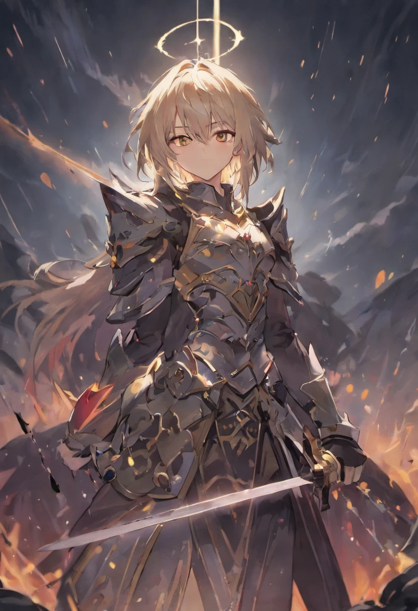 Wallpaper phone,8K quality,best quality,anime characters,Two-dimensional image,1 boy,alone,white hair,gray eyes,(( Templar Silver and Knight Set)), wolf ears, wolf tail, serious face, masterpiece, HD, 4K,((Lightning and thunder at night)),facial details,((attacking with sword)),Wear light armor